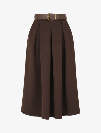 Jupe unie à taille élastiquée - Marron - 4