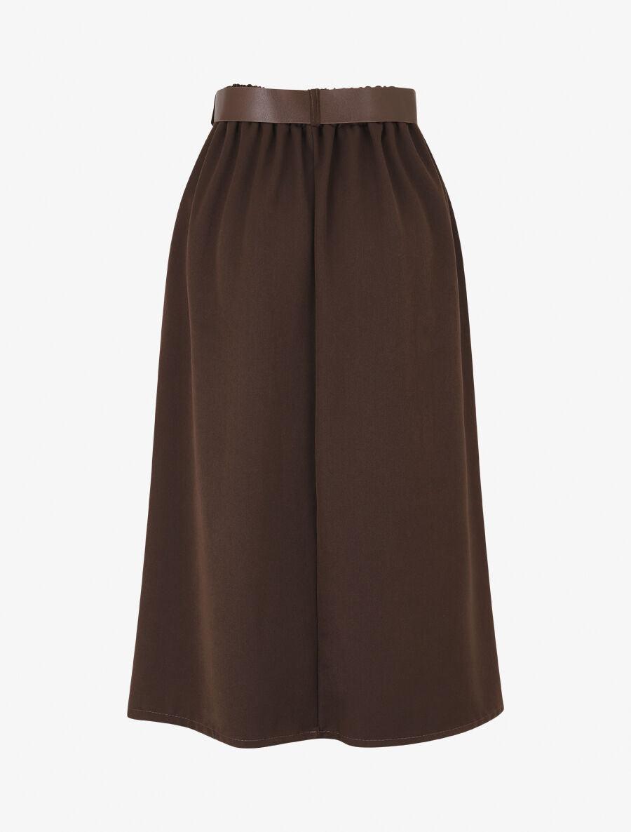 Jupe unie à taille élastiquée - Marron - 2