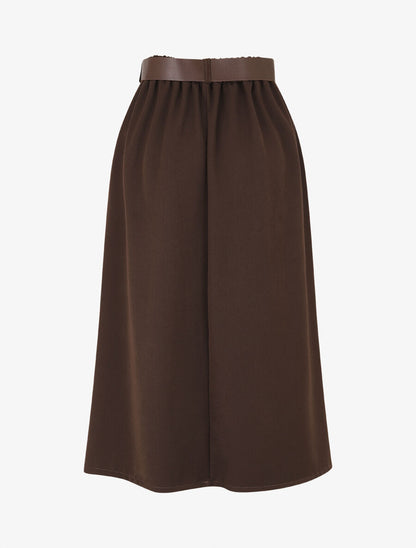 Jupe unie à taille élastiquée - Marron - 2