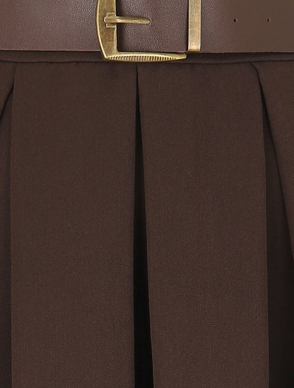 Jupe unie à taille élastiquée - Marron - 3