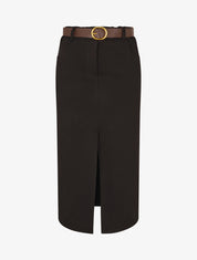 Jupe unie fendue à taille élastiquée - Noir - 4