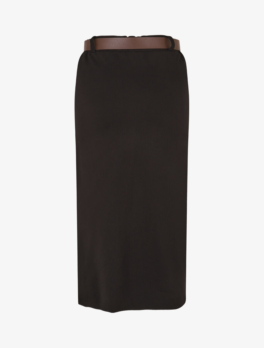 Jupe unie fendue à taille élastiquée - Noir - 2