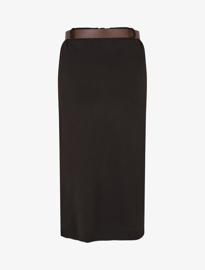 Jupe unie fendue à taille élastiquée - Noir - 2