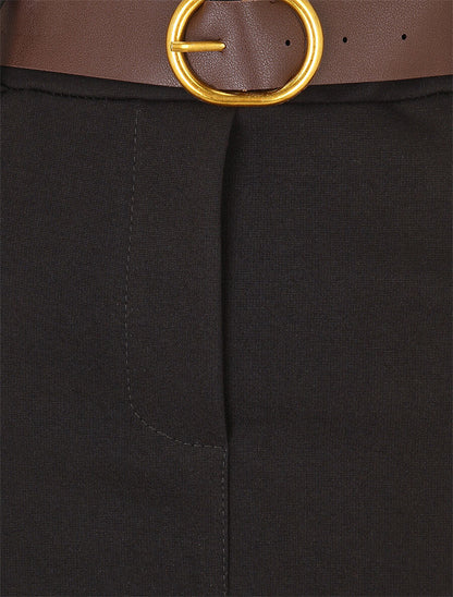 Jupe unie fendue à taille élastiquée - Noir - 3