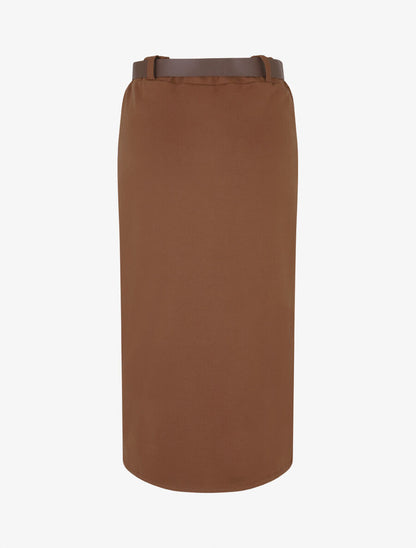Jupe unie fendue à taille élastiquée - Marron - 2