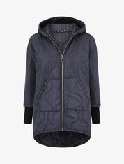 Manteau matelassé asymétrique à capuche - Marine - 1