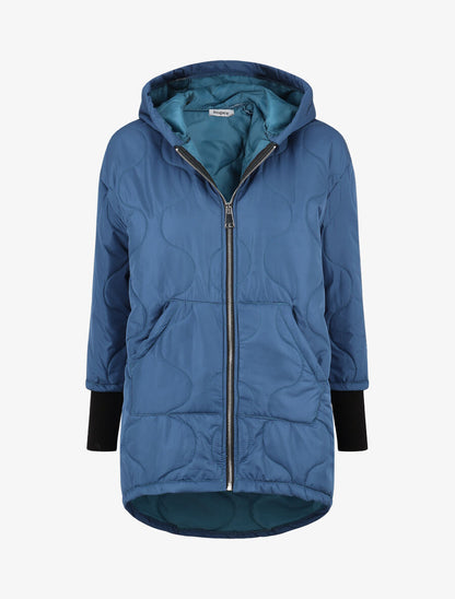 Manteau matelassé asymétrique à capuche - Bleu - 1