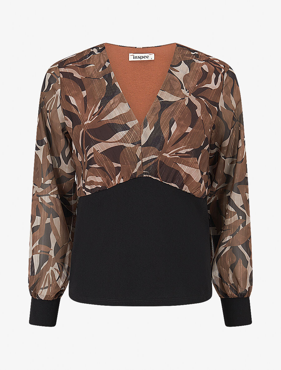 Top à taille droite imprimé abstrait - Marron - 1