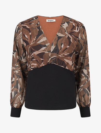 Top à taille droite imprimé abstrait - Marron - 1