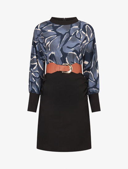 Robe moulante à buste imprimé graphique - Marine - 1