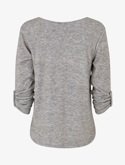 Pull fin à manches longues retroussables - Gris chiné - 2