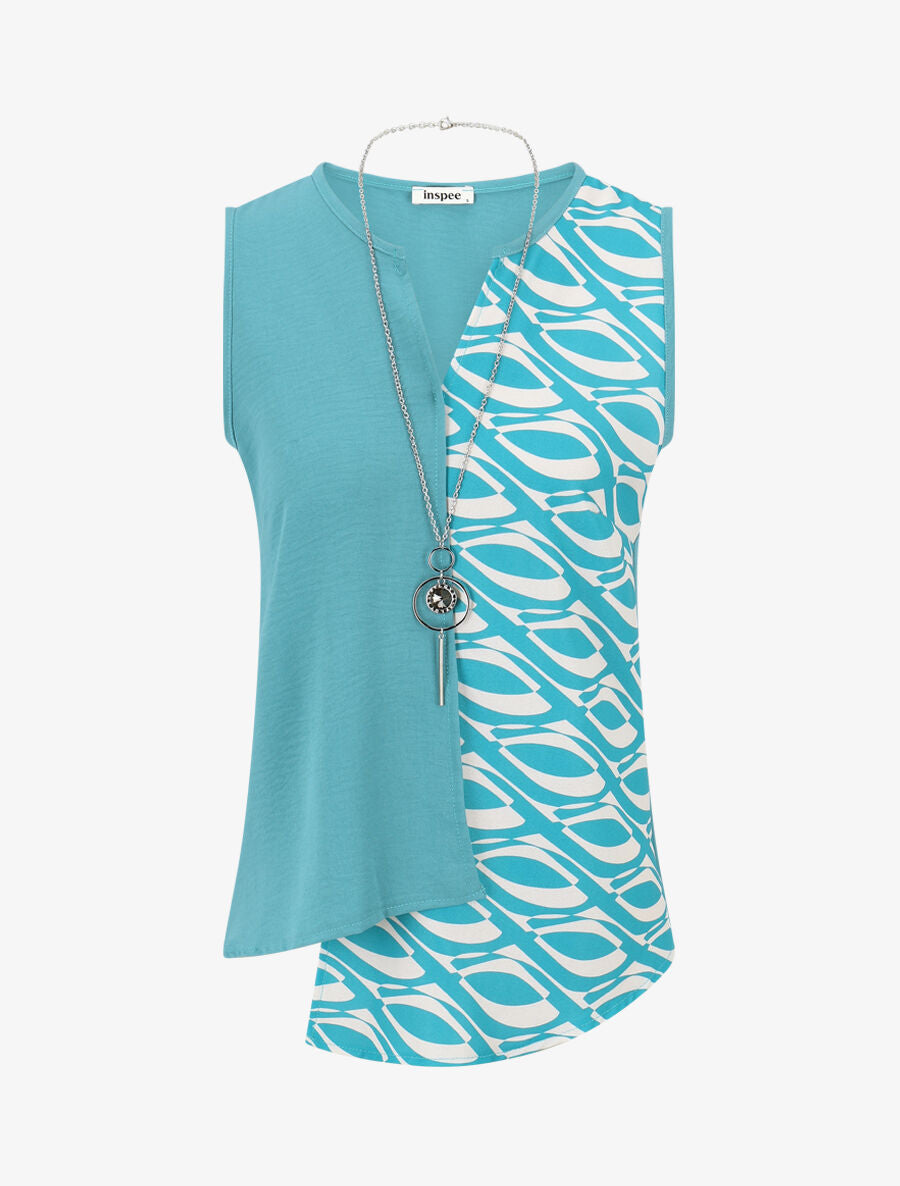 Top sans manches asymétriques imprimé graphique - Turquoise - 1