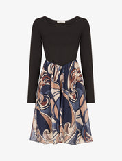 Robe patineuse à jupe imprimé fantaisie lamé - Marine - 1