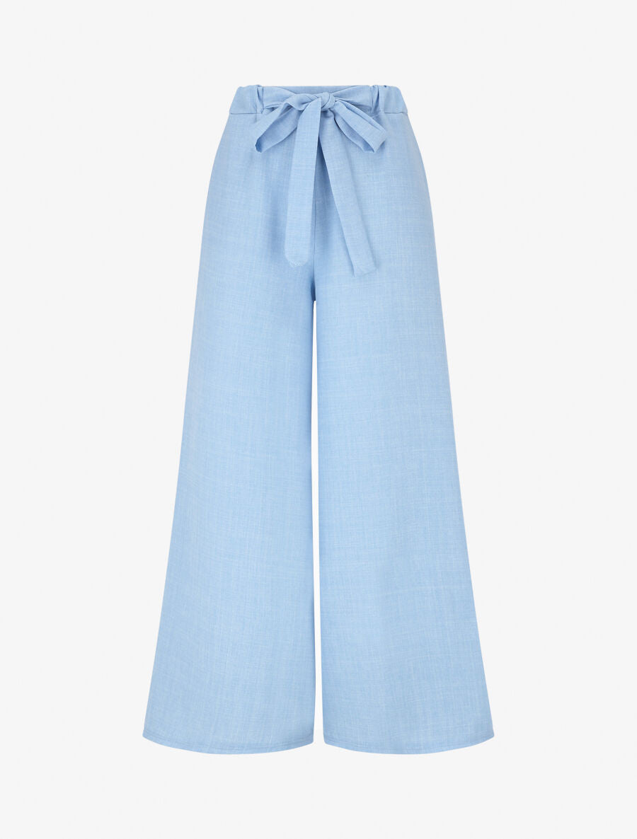 Pantalon uni effet lin - Bleu - 4