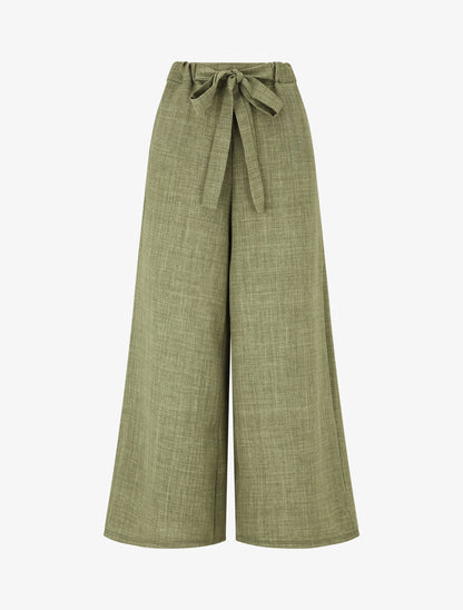 Pantalon uni effet lin - Kaki - 1