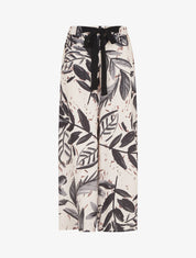 Pantalon ample taille haute imprimé feuilles - Noir - 1