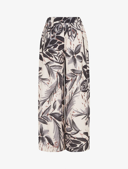 Pantalon ample taille haute imprimé feuilles - Noir - 2