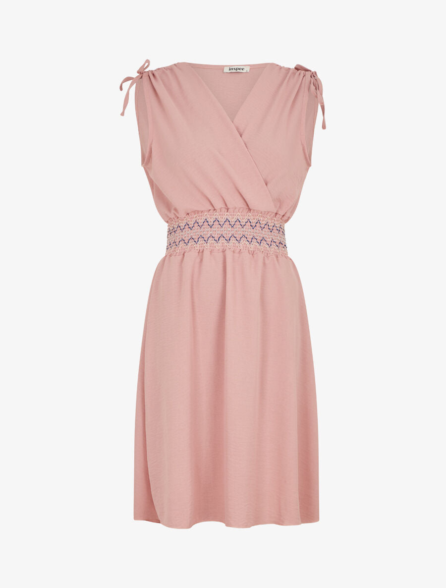 Robe unie sans manches à taille élastiquée - Vieux rose - 1