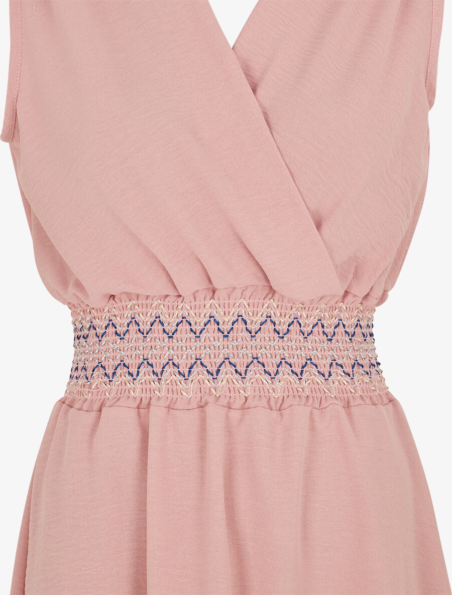 Robe unie sans manches à taille élastiquée - Vieux rose - 3