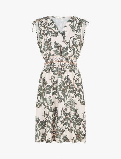 Robe élastiquée à imprimé foulard - Kaki - 1
