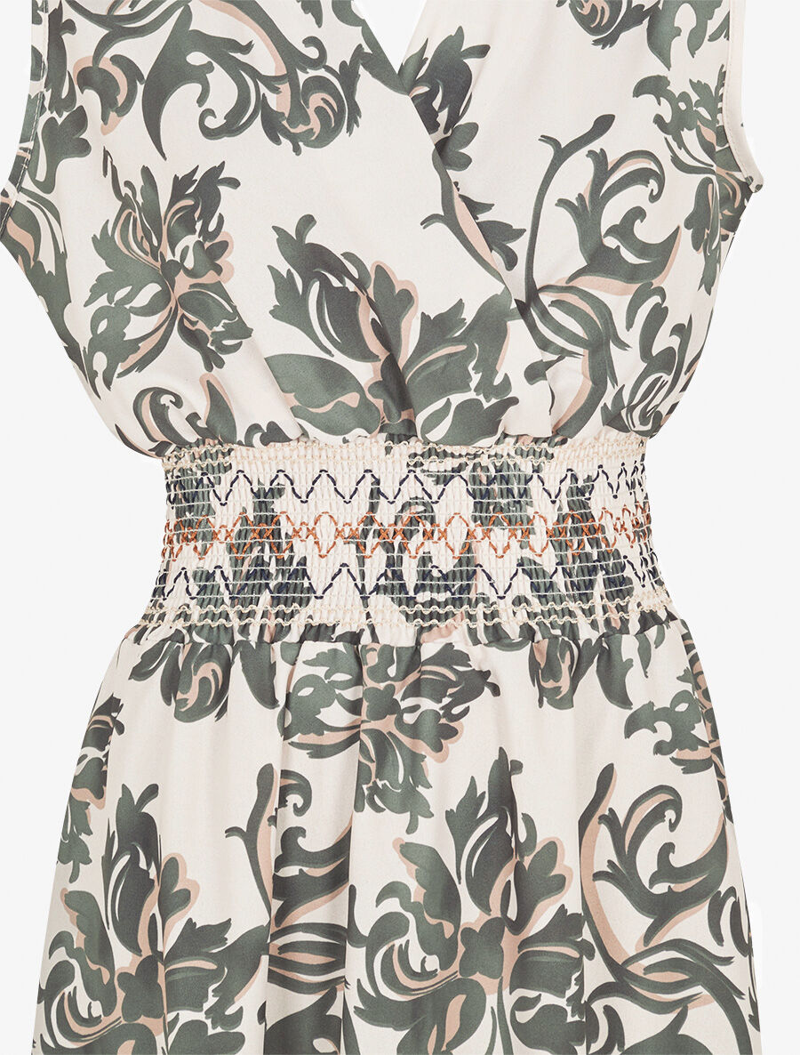 Robe élastiquée à imprimé foulard - Kaki - 3
