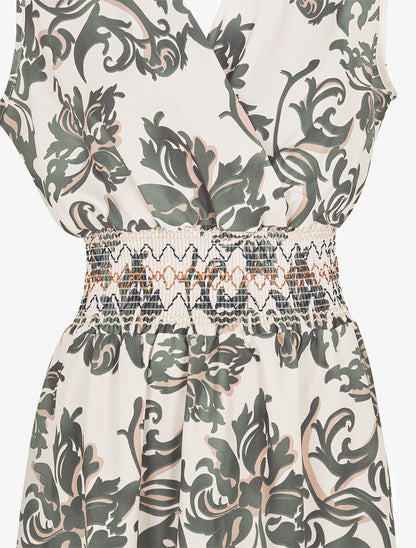 Robe élastiquée à imprimé foulard - Kaki - 3