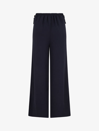 Pantalon ample taille haute à boutons - Marine - 2