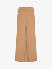 Pantalon ample taille haute à boutons - Camel - 4