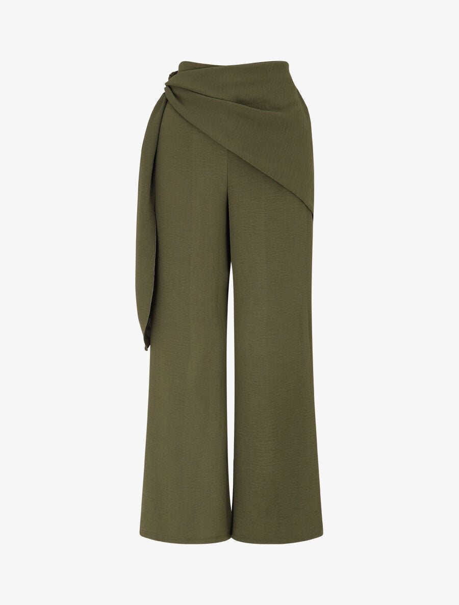 Pantalon droit à pan drapé - Kaki - 1