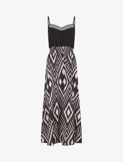 Robe longue à fines bretelles imprimé graphique - Noir - 4