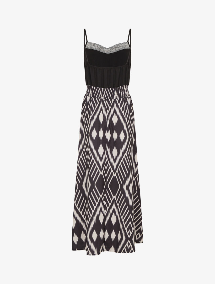 Robe longue à fines bretelles imprimé graphique - Noir - 2