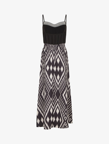 Robe longue à fines bretelles imprimé graphique - Noir - 2