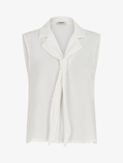 Top uni à col style cravate - Blanc - 1