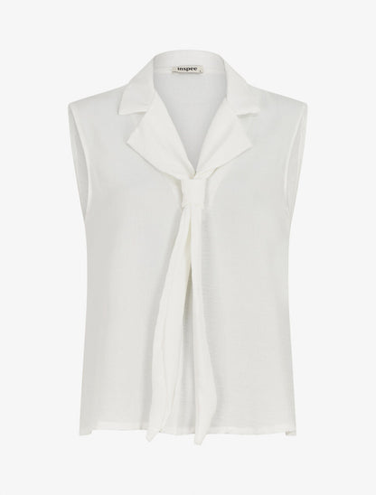 Top uni à col style cravate - Blanc - 1