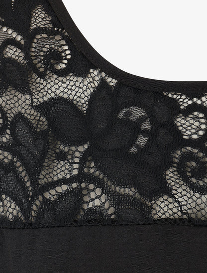 Top droit sans manches col en dentelle - Noir - 3