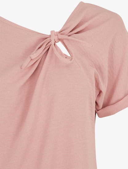 Top droit manches courtes à col asymétrique - Rose - 3