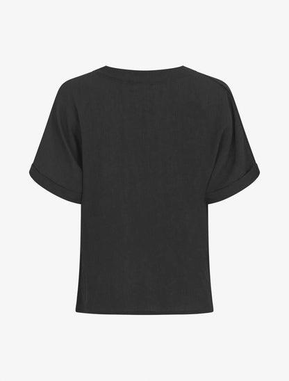 Blouse droite et texturée à col V - Noir - 2