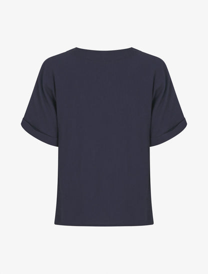 Blouse droite et texturée à col V - Marine - 2
