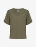 Blouse droite et texturée à col V - Kaki - 1