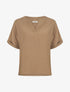 Blouse droite et texturée à col V - Camel - 4