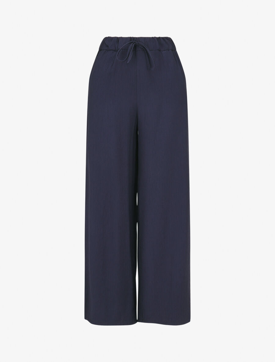 Pantalon fluide élastiqué uni - Marine - 1