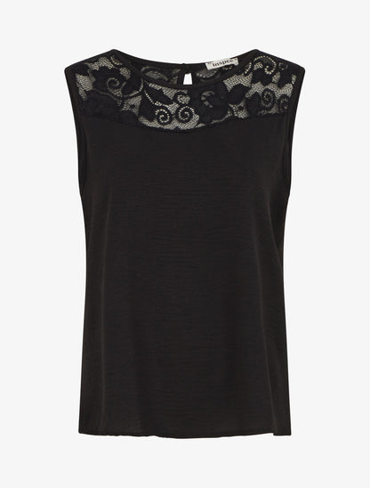 Top droit sans manches col dentelle - Noir - 4