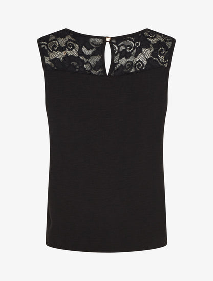 Top droit sans manches col dentelle - Noir - 2