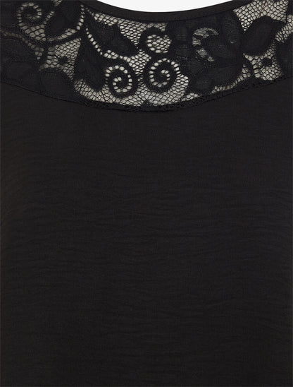 Top droit sans manches col dentelle - Noir - 3