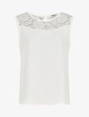 Top droit sans manches col dentelle - Blanc - 4