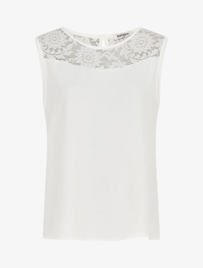 Top droit sans manches col dentelle - Blanc - 4