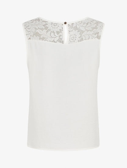 Top droit sans manches col dentelle - Blanc - 2
