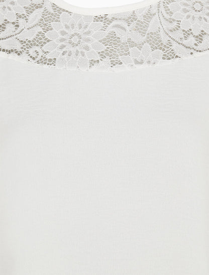 Top droit sans manches col dentelle - Blanc - 3