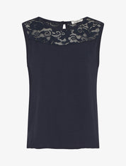 Top droit sans manches col dentelle - Marine - 1