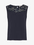 Top droit sans manches col dentelle - Marine - 1